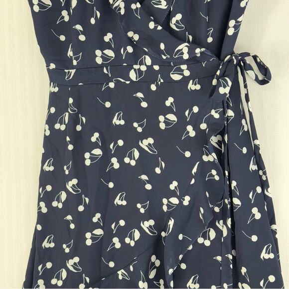 Sunday Best White Cherry Print Navy Blue Ruffle Wrap Dress Size 00 Dainty Girly - Picture 7 of 9